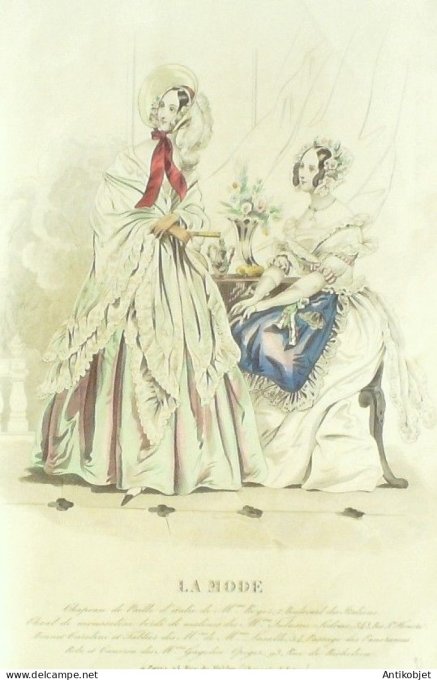 Gravure La mode 1839 # 21 (aquarelle old Fashion plate)