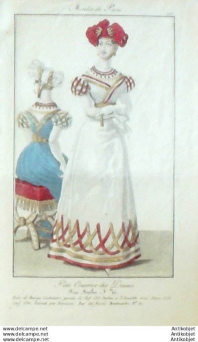 Gravure Mode Courrier des Dames 1823 #  192 (eau forte old Fashion plate)