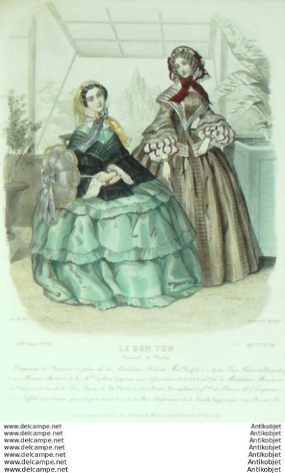 Gravure Mode Le Bon Ton 1855 22 # 29 (aquarelle old fashion plate)