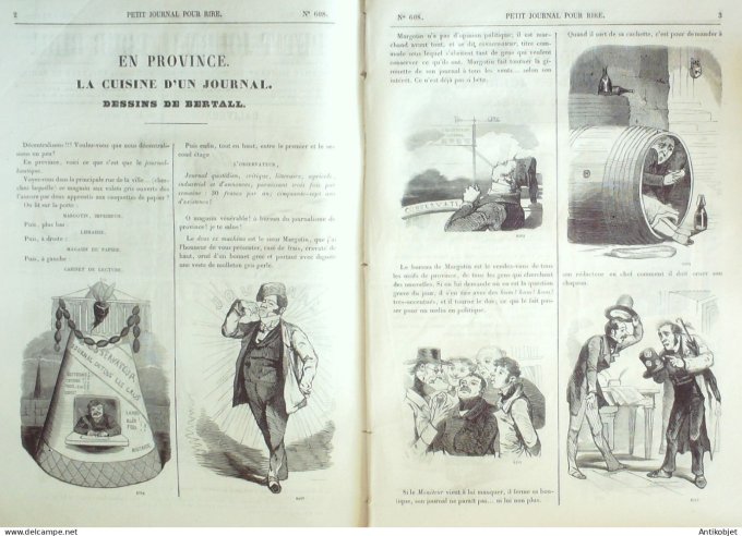 Petit journal pour Rire 1866 # 608 En Province la cuisine d'un journal Bertall