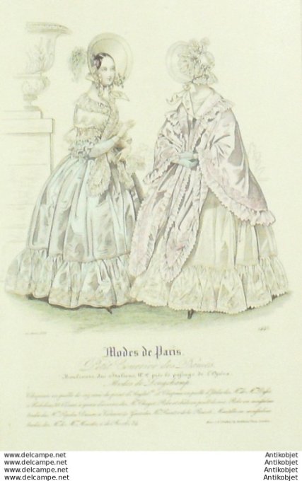 Gravure Mode Courrier des Dames 1838 # 1445 (eau forte old Fashion plate)