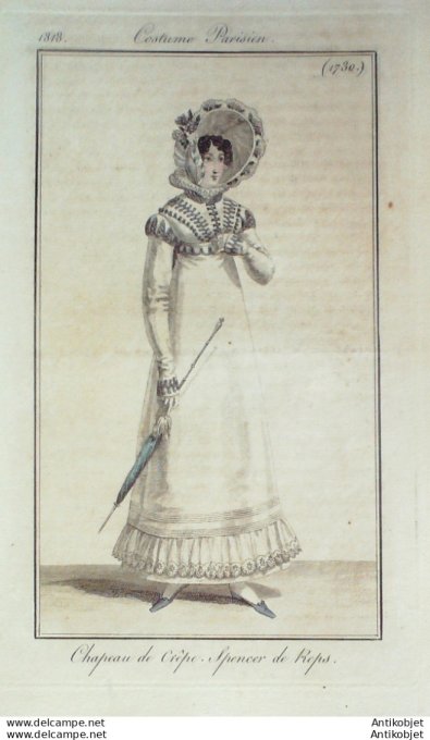 Gravure de mode Costume Parisien 1818 n°1730 Spencer de reps
