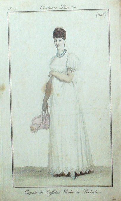 Gravure Mode Costume Parisien 1807 #  803 (eau forte old Fashion plate