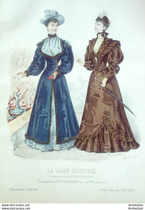 Gravure Mode illustree 1893 # 48 (Old Fashion plate) rare