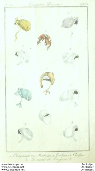 Gravure Mode Costume Parisien 1803 an 11 # 466 (eau forte old Fashion plate