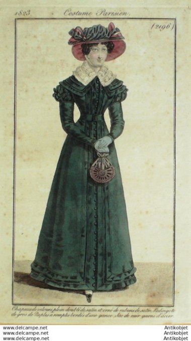 Gravure Mode Costume Parisien 1823 # 2196 (eau forte old Fashion plate