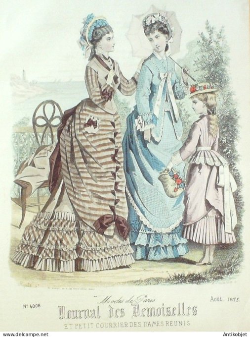 Gravure Mode J.Demoiselles 1875 # 4008 (aquarelle Old Fashion plate)