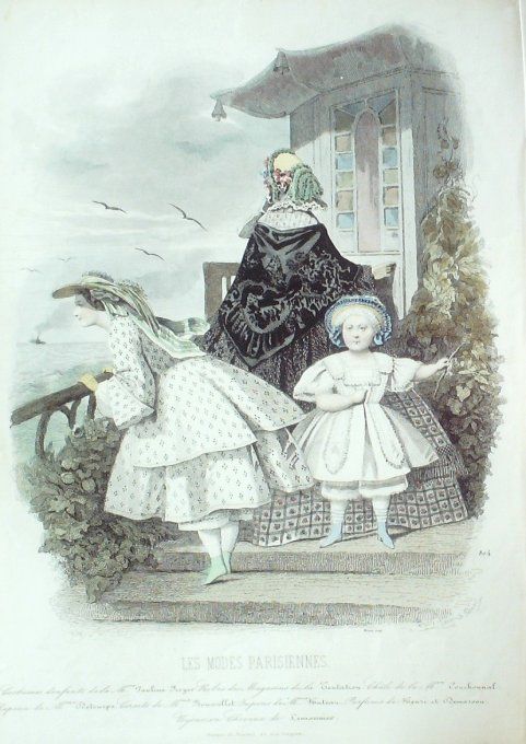 Gravure Les Modes Parisiennes 1858 # 804 Robe de Barèges Maison Royer