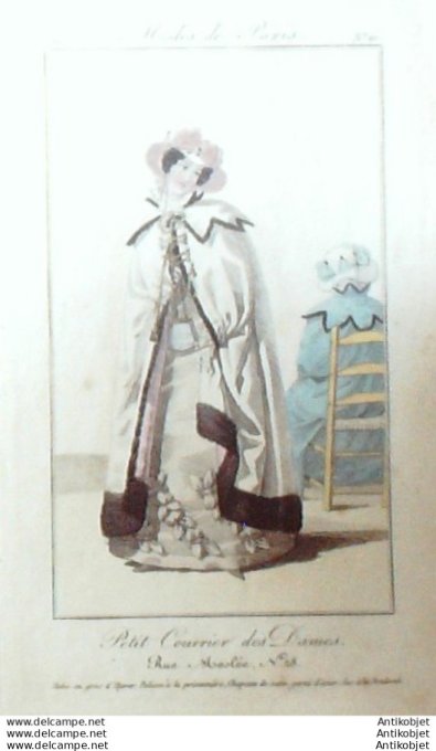 Gravure Mode Courrier des Dames 1819 #    21 (eau forte old Fashion plate)