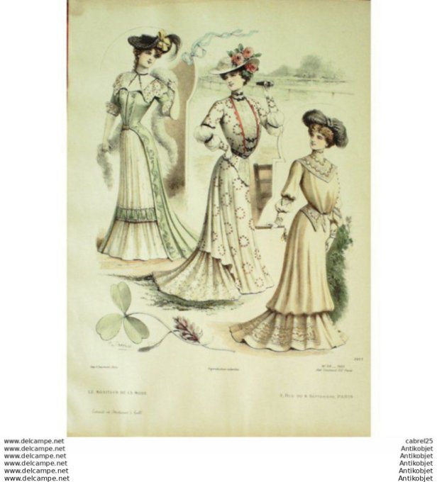 Gravure Mode Le Moniteur 1901 # 20 (Old Fashion plate)