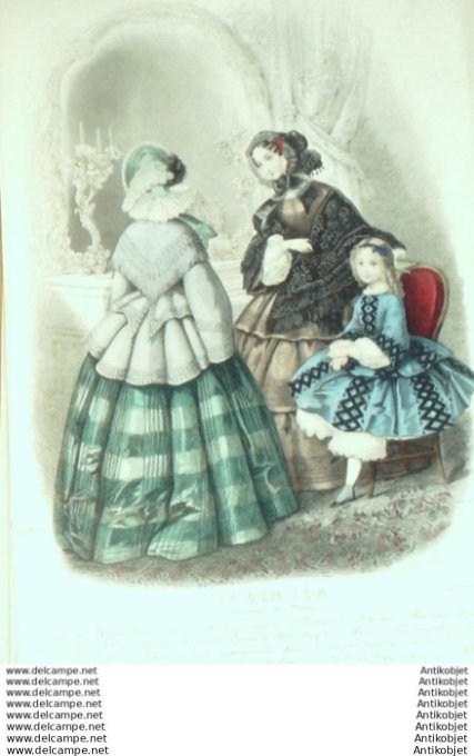 Gravure Mode Le Bon Ton 1855 22 # 28 (aquarelle old fashion plate)