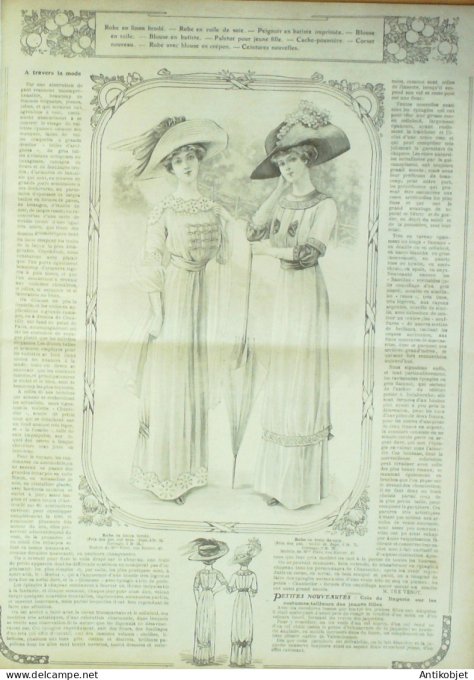 La Mode illustrée journal 1910 n° 24 Toilettes Costumes Passementerie