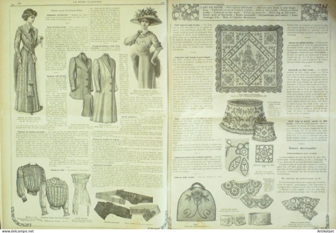 La Mode illustrée journal 1910 n° 24 Toilettes Costumes Passementerie