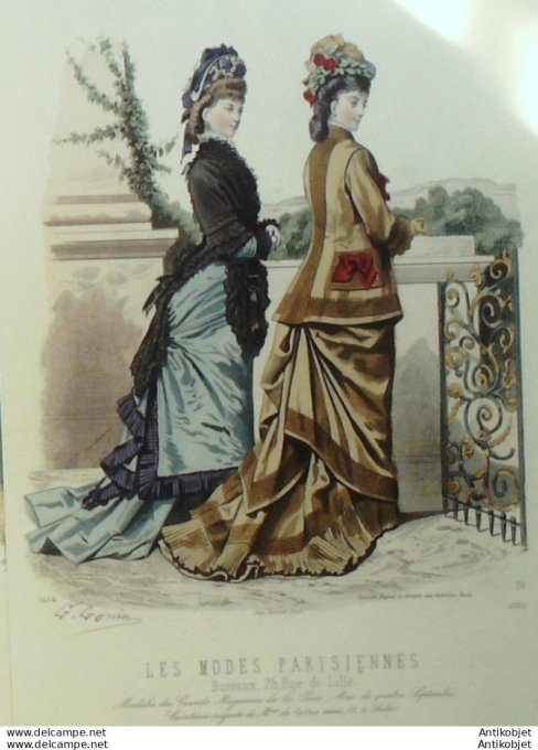 Gravure Les Modes Parisiennes 1877 #1710 Robes Cachemire des Indes Maison Roussel