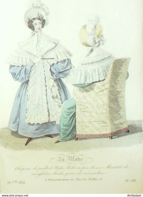Gravure La mode 1834 # 398 (aquarelle old Fashion plate)