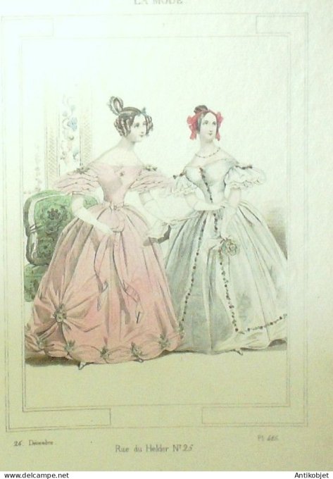 Gravure La mode 1835 # 485 (aquarelle old Fashion plate)