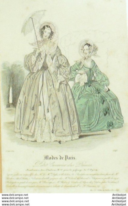 Gravure Mode Courrier des Dames 1839 # 1548 (eau forte old Fashion plate)