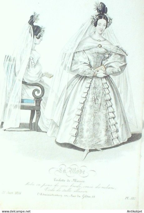 Gravure La mode 1834 # 381 (aquarelle old Fashion plate)