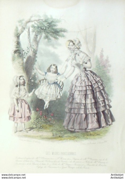Gravure Les Modes Parisiennes 1846 # 177 Costumes enfants Maison Marendaz