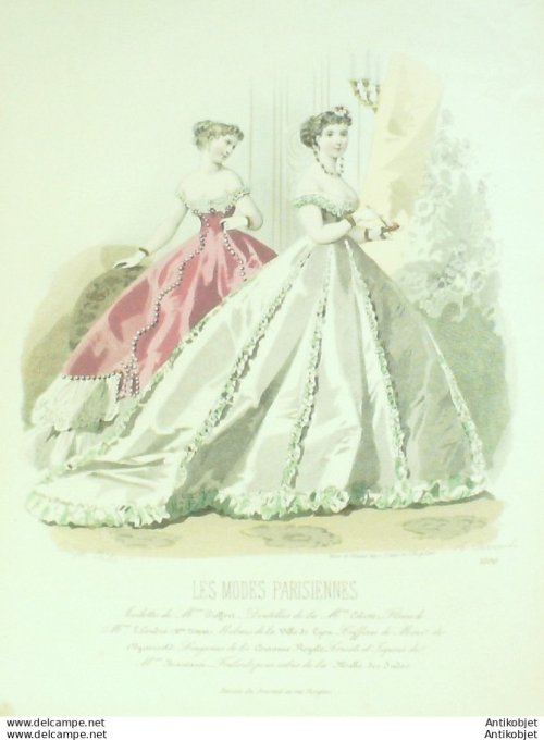 Gravure Les Modes Parisiennes 1865 #1200 Robes de bal Maison Pieffort