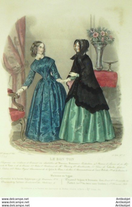 Gravure de mode Le Bon Ton 1847 14 n° 3 vol 1 Robes (Maison Thiéry)