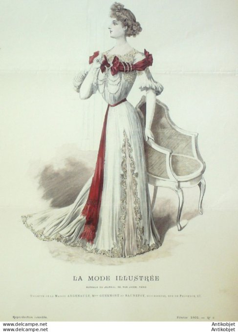 Gravure Mode illustree 1902 #  8 (Old Fashion plate) rare