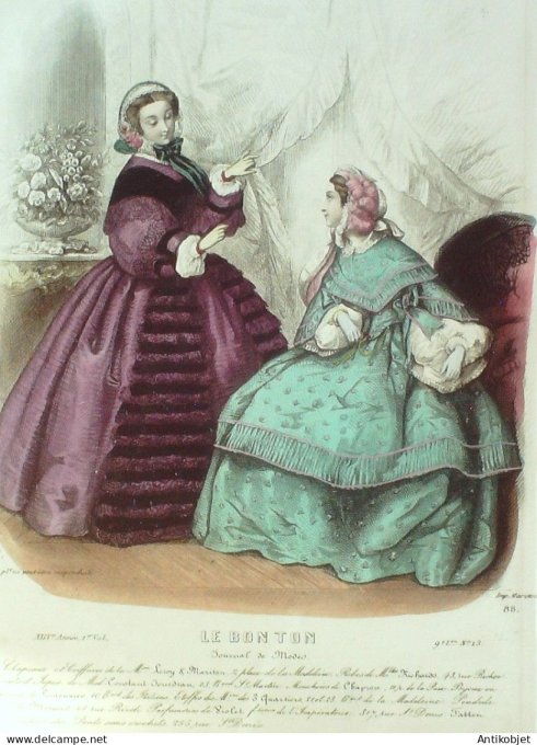 Gravure Mode Le Bon Ton 1858 24 # 13 (aquarelle old fashion plate)