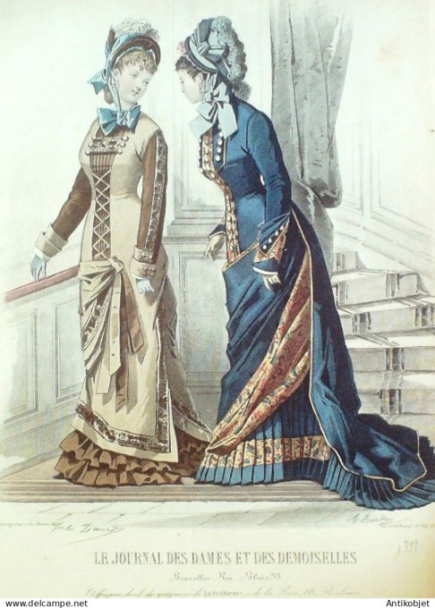 Gravure Mode J.Dames & Demoiselles 1870 # 1399 (Old Fashion plate)