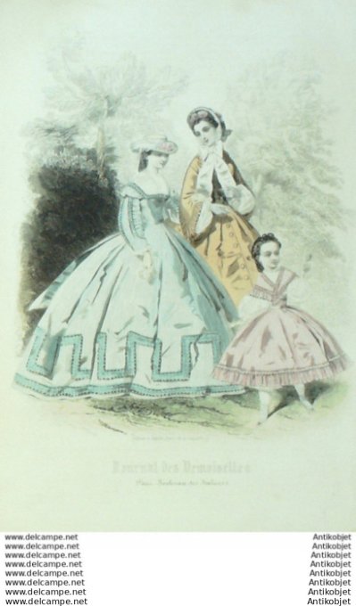 Gravure Mode J.Demoiselles 1861 # 08 (aquarelle Old Fashion plate)