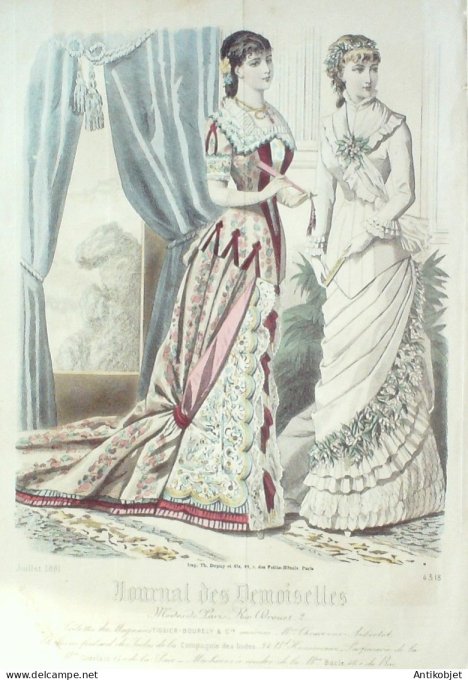 Gravure Mode J.Demoiselles 1881 # 4318 (aquarelle Old Fashion plate)