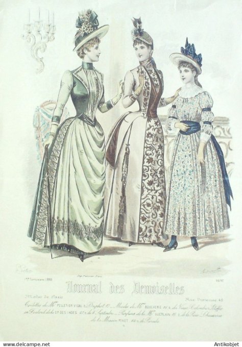 Gravure Mode J.Demoiselles 1888 # 4692 (Old Fashion plate)