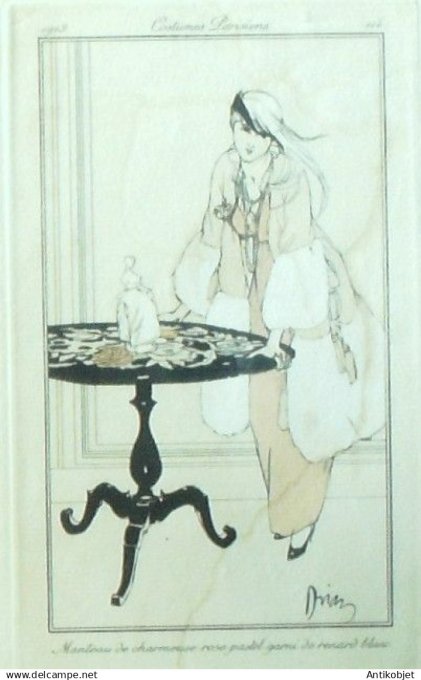 Gravure Costume Parisien 1913 #114b Drian Adrien Etienne  Etienne (eau forte) Manteau