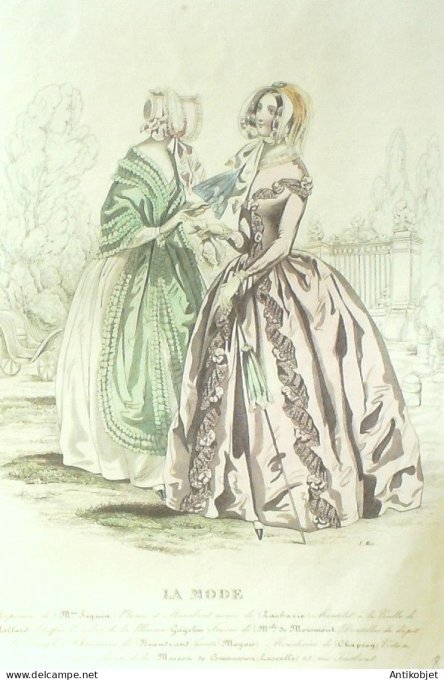 Gravure La mode 1843 #  8 (aquarelle old Fashion plate)