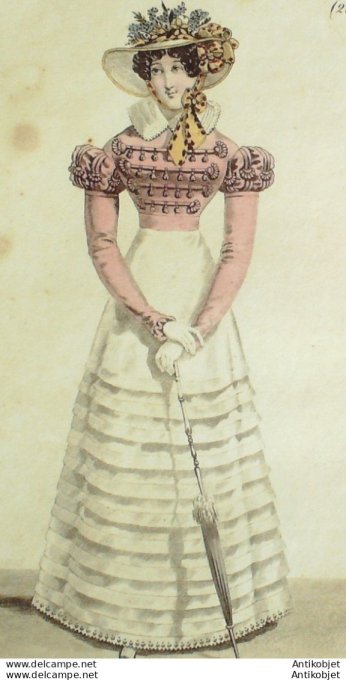 Gravure de mode Costume Parisien 1823 n°2146 Spencer Robe mousseline