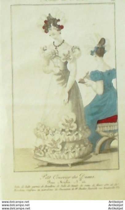 Gravure Mode Courrier des Dames 1823 #  188 (eau forte old Fashion plate)