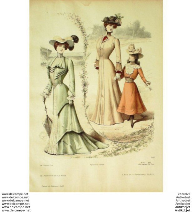 Gravure Mode Le Moniteur 1901 # 12 (Old Fashion plate)