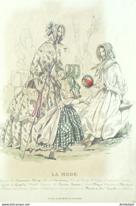 Gravure La mode 1843 # 17 (aquarelle old Fashion plate)