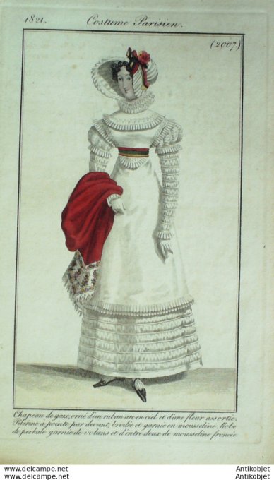 Costume Parisien 1821 # 2007 Pélerine à pointe  Robe perkale garnie