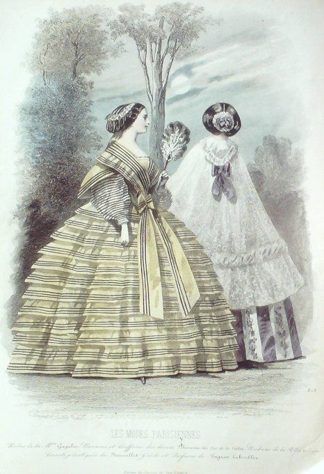 Gravure Les Modes Parisiennes 1858 # 808 Robes de laine Maison Gagelin