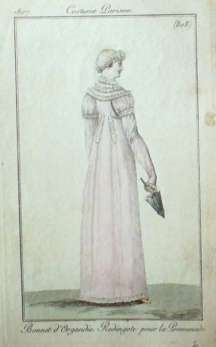 Gravure Mode Costume Parisien 1807 #  808 (eau forte old Fashion plate