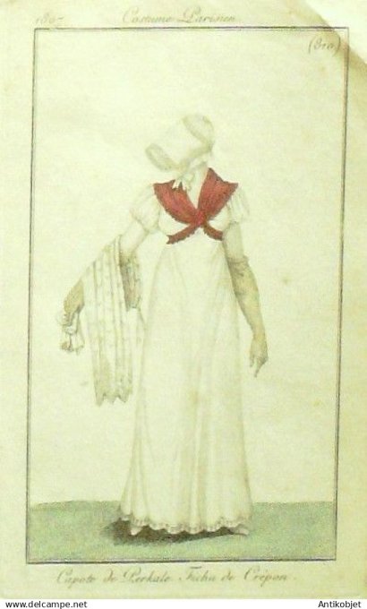Costume Parisien 1807 # 810 (eau forte) Capote Perkale fichu crépon