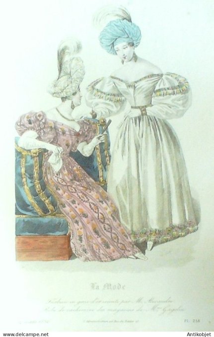 Gravure La mode 1832 # 218 (aquarelle old Fashion plate)