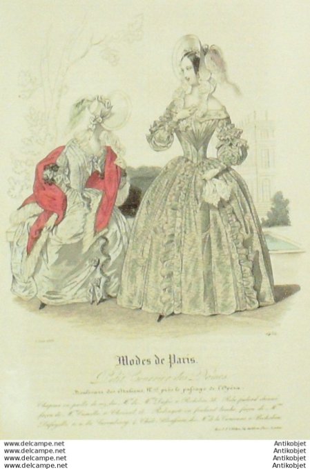 Gravure Mode Courrier des Dames 1838 # 1452 (eau forte old Fashion plate)