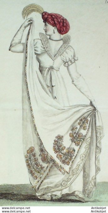 Gravure de mode Costume Parisien 1805 n° 622 (An 13) Aigrette d'oiseau de Paradis