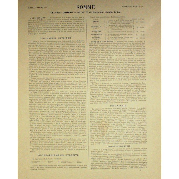 Carte Somme (80) Amiens Graveur Lecoq Waltner Barbier 1868