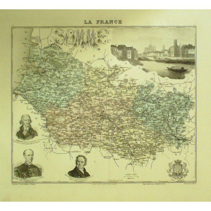 Carte Somme (80) Amiens Graveur Lecoq Waltner Barbier 1868