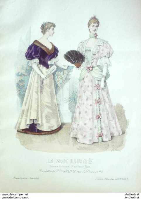 Gravure Mode illustree 1893 # 51 (Old Fashion plate) rare