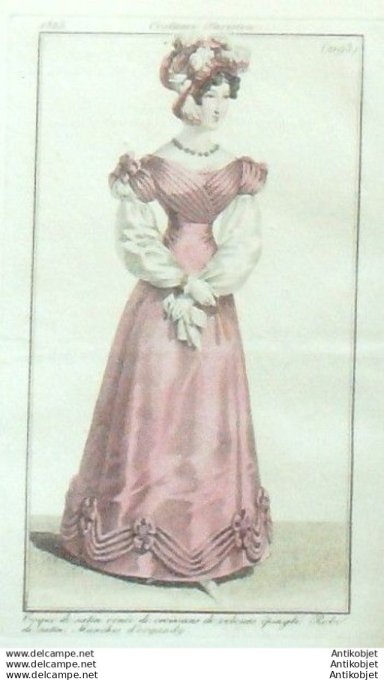 Gravure Mode Costume Parisien 1823 # 2193 (eau forte old Fashion plate