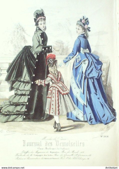 Gravure Mode J.Demoiselles 1875 # 3934 (aquarelle Old Fashion plate)