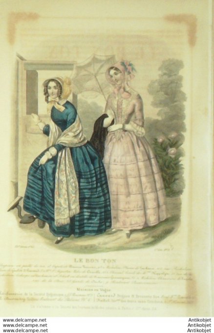 Gravure de mode Le Bon Ton 1847 14 n° 3 vol 2 Robes (Maison Camille)